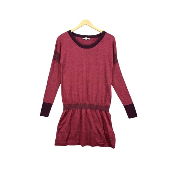 Smartwool Sweater Dress Womens Red Maroon Striped Long Sleeve Wool Blend Medium - Picture 2 of 8